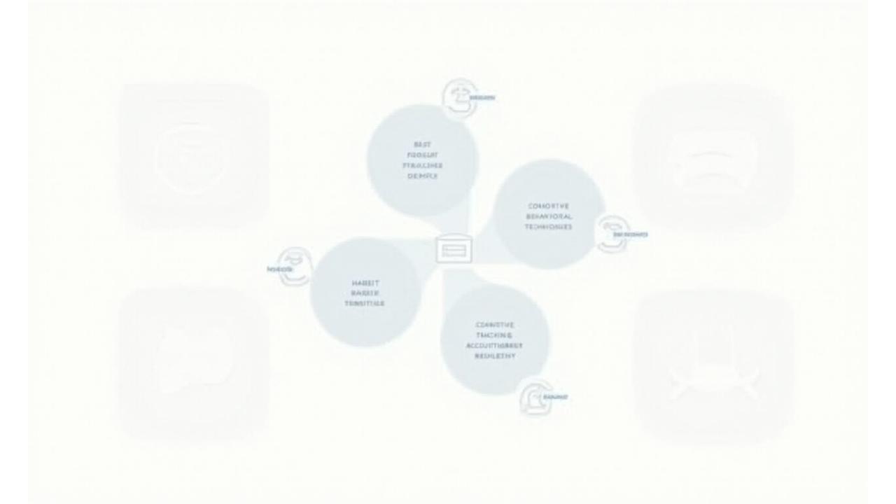 Infographic diagram representing Veritune Bloom's proven behavior change methodology, with interconnected circles for habit stacking, environmental design, cognitive behavioral techniques, and accountability systems.